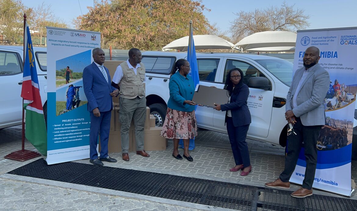 FAO hands over new vehicles and computers to strengthen locust surveillance and early warning in Namibia